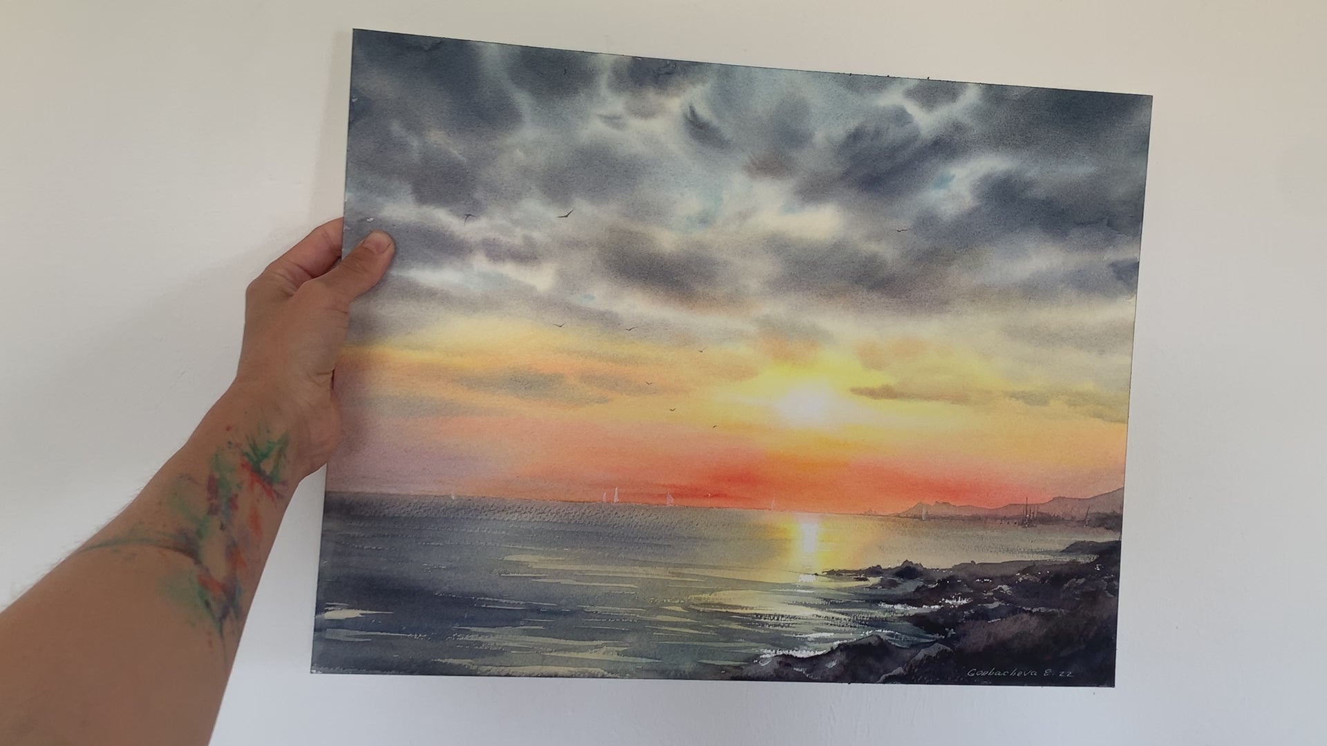 watercolor painting sunset