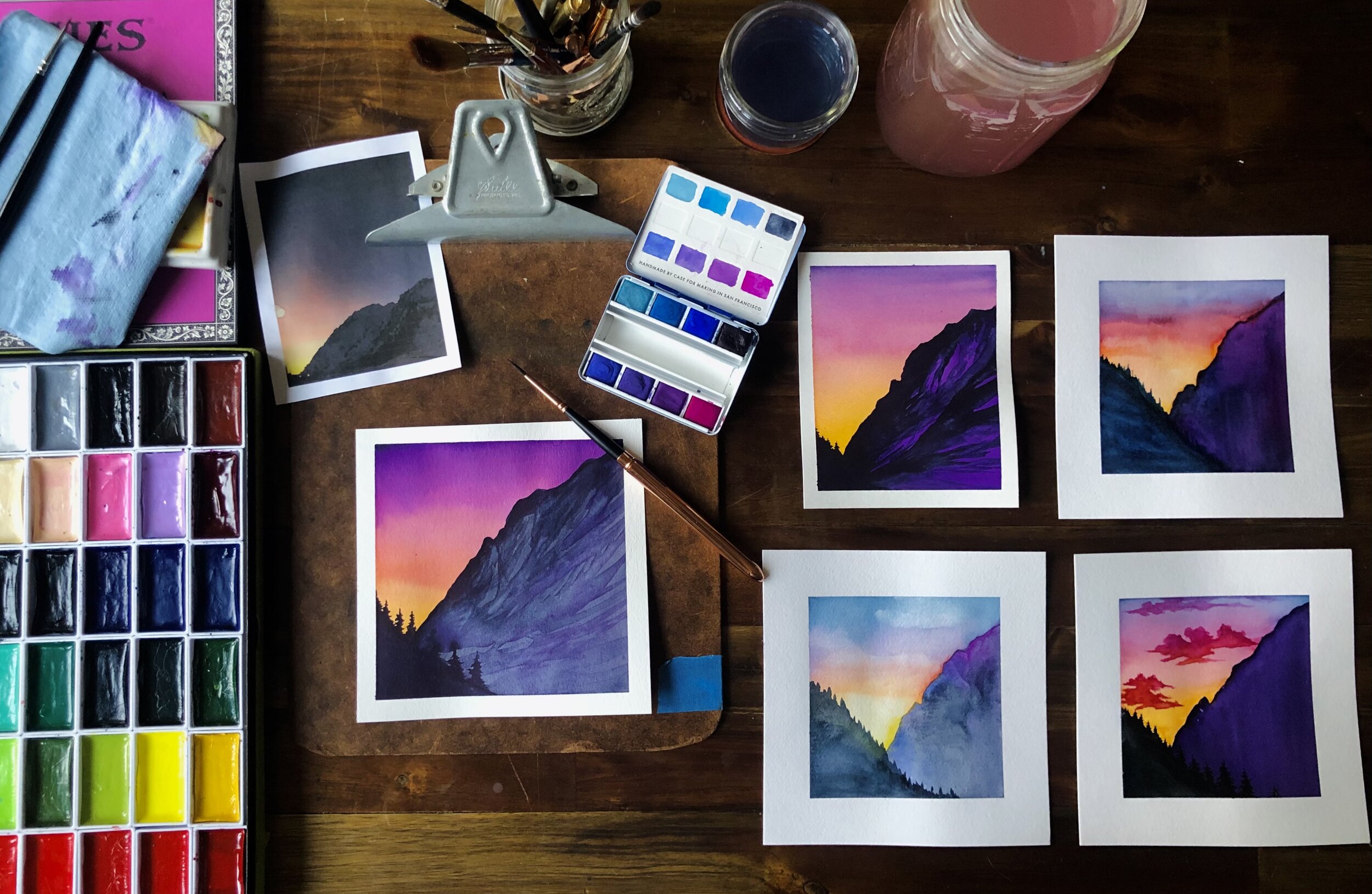 sunset watercolor painting ideas