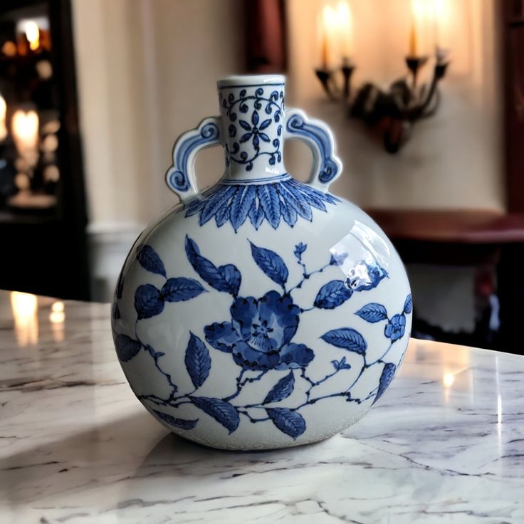 Vintage Blue Floral Vase