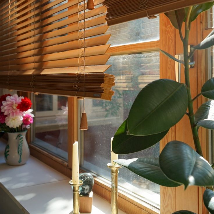brown mini blinds