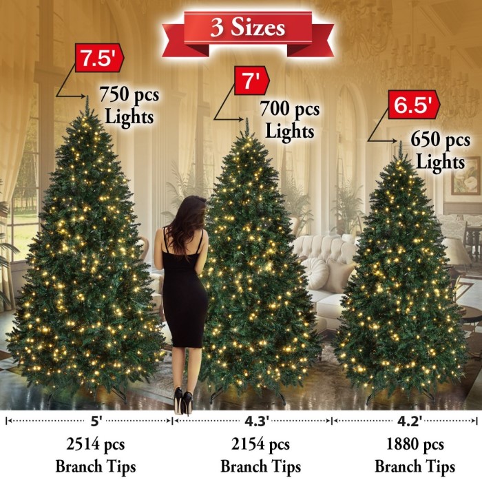 how many feet of christmas lights for tree